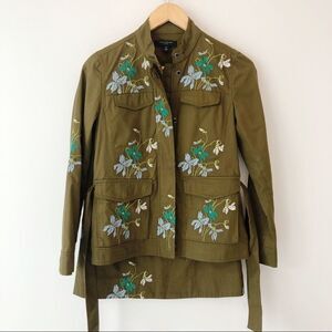 ANN TAYLOR Embroidered Floral Safari Jacket Skirt Blazer Coordinating Set Green